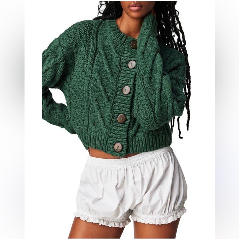 Free People Forest Green Cable Knit Sweater
